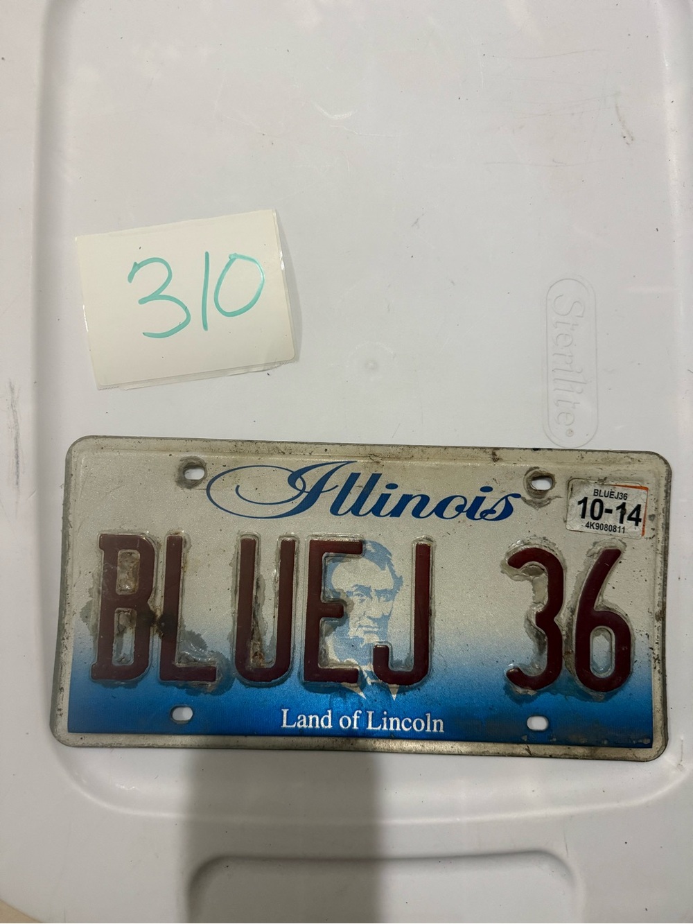 Vintage 2014 Illinois License Plate BLUEJ 36 Land of Lincoln Blue Graphic